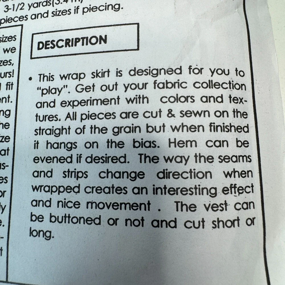PARK BENCH Sewing Pattern No. 20 Woodstock Patchwork Skirt Vest Adjustable OS - Picture 7 of 8